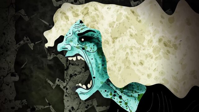 banshee ghost woman unleashing a supersonic scream in the forest