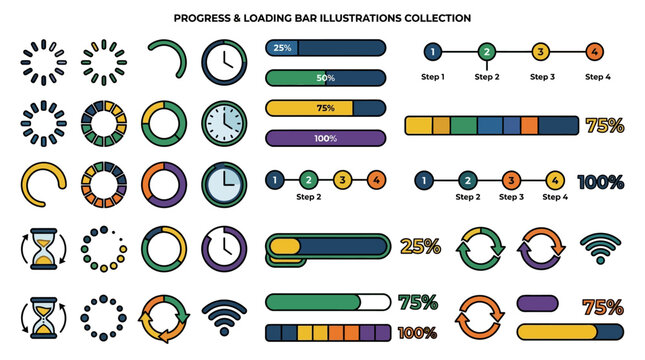 Progress and loading bar illustrations collection