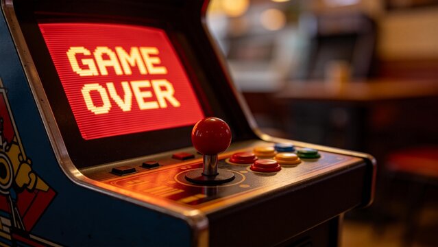 Arcade game machine with game over screen