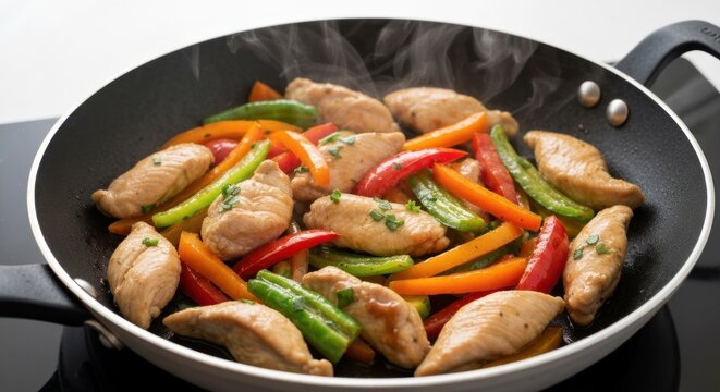 Chicken and Vegetable Stir-Fry in a Pan - A Healthy Meal.