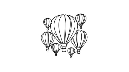 A collection of multiple hot air balloons drawn in a simple continuous line art style. © Kamsiyah_Bintimawadi