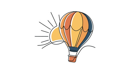 Continuous line drawing of a vibrant hot air balloon floating near a bright sun. © Kamsiyah_Bintimawadi