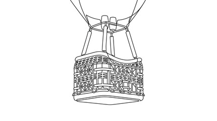 A detailed black and white line art illustration of a hot air balloon basket. © Kamsiyah_Bintimawadi