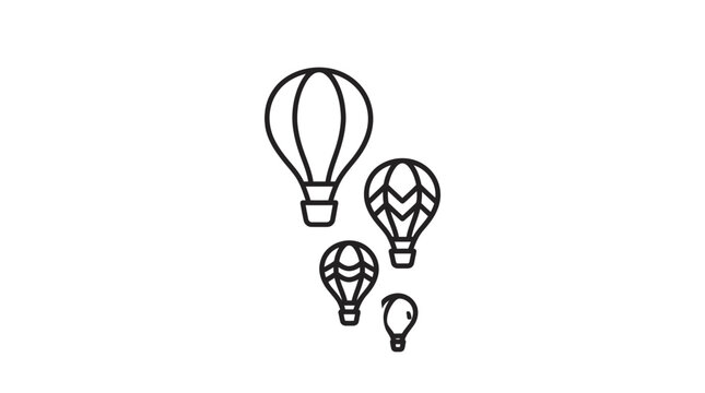 A collection of four simple line art hot air balloons of varying sizes.