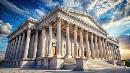 Fototapeta premium Grand courthouse against the sky marble column details on building copy space