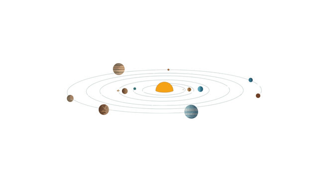 Illustrated Solar System with Planets and Orbits.