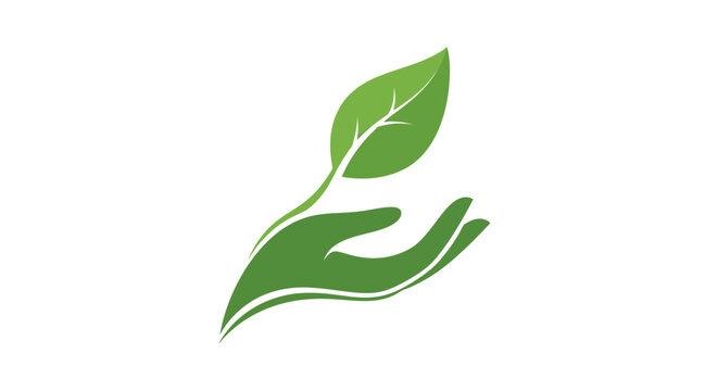 Green hand holding leaf eco symbol logo design.