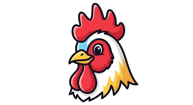 Cartoon red rooster with yellow beak and feet.