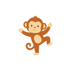 Obraz premium Cute Dancing Monkey Vector Illustration, Happy Playful Cartoon Chimpanzee Character, Flat Scandinavian Safari Animal Clipart for Sticker