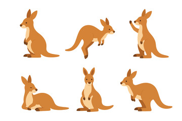 Obraz premium Cute Kangaroo Character Vector Element Set, Cartoon Joey Wallaby Clipart Collection, Flat Australian Wildlife Animal Sticker Set for Kids