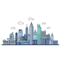 Obraz premium Modern City Skyline with Skyscrapers and Bridge.