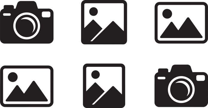 Black and white camera and symbols featuring