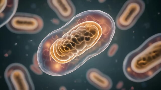 Explore the vibrant microscopic world inside a cell highlighting detailed mitochondria structures and cellular life