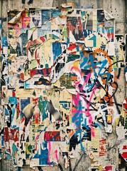 Fototapeta premium Colorful layered urban graffiti collage with bold typography and street art texture