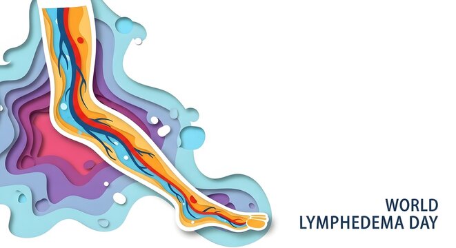 World Lymphedema Day Human Leg with Lymphatic System Paper Cut Illustration