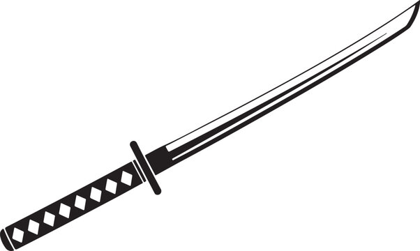 Traditional japanese katana sword with black and white handle