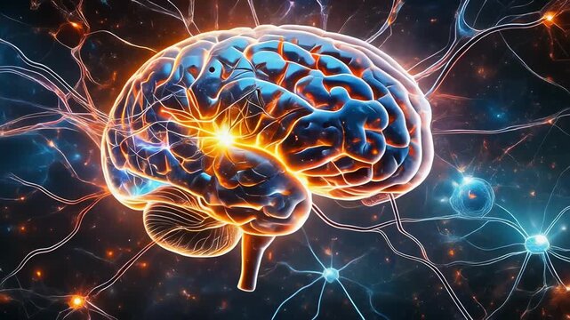 Firefly exploring vibrant neural pathways illuminating intricate connections of the human mind in colorful abstract animation
