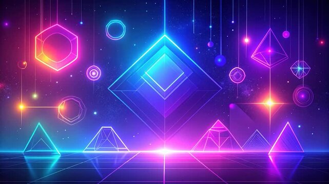 Abstract neon shapes floating against a starry background