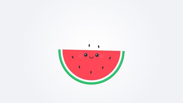Cute watermelon slice character with a happy smiling face on a bright white background