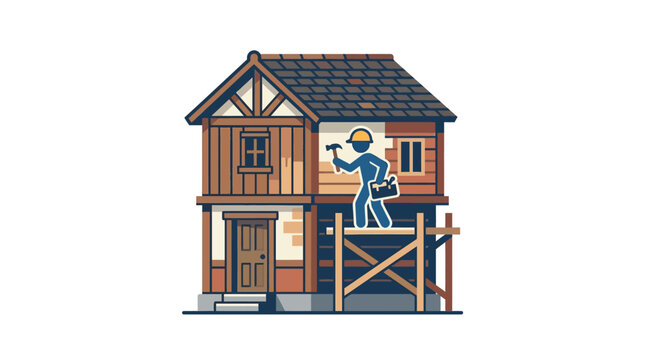 house renovation, worker on scaffolding