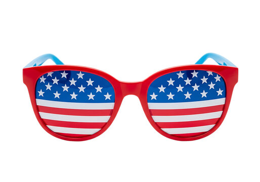 Patriotic american flag sunglasses isolated on transparent background