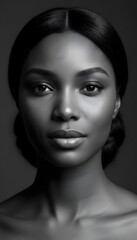 Fototapeta premium Close Up Portrait of Elegant Woman in Black and White