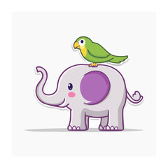 Naklejka premium Cartoon elephant with parrot on its back