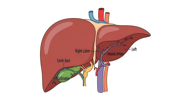 Human liver anatomy with gallbladder and bile ducts.
