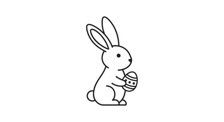 Obraz premium Cute cartoon rabbit holding an Easter egg illustration.
