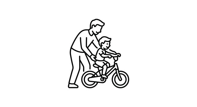 A parent helping their young child learn to ride a bicycle.