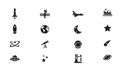 Space and astronomy glyph icons set for web design and mobile app flat style isolated. © MDABDUR