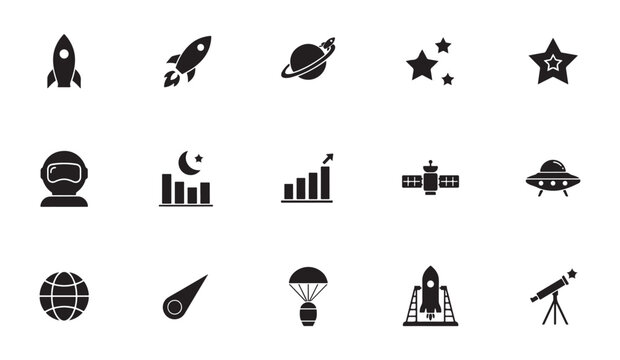 Space and astronomy vector icons set for web design and mobile app flat style isolated.