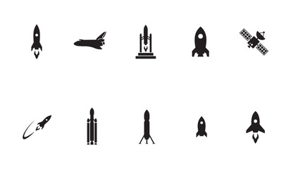 Rocket space ship icons set for startup launch technology and exploration mission project. © MDABDUR