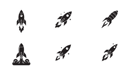 Cartoon rocket ship fire trails and blast off smoke clouds for creative startup branding. © MDABDUR