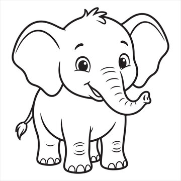 Drowing Paper Of Cute Cartoon Baby Elephant Standing Smiling Isolated White Background