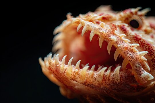 Intricate Rows of Sharp Teeth Within the Open Mouth of a Venomous Marine Creature