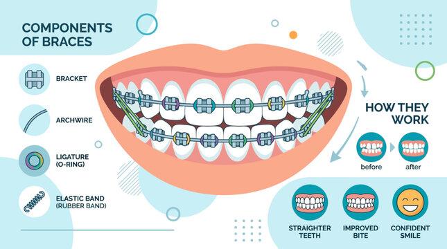 Dental Braces Components and Treatment Process Infographic