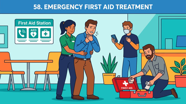 Emergency First Aid Treatment for Choking Person in Office