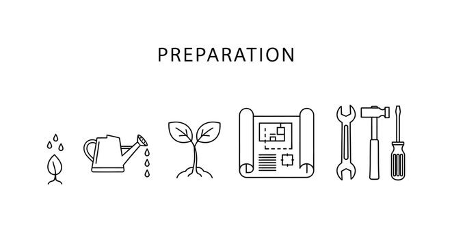 Preparation process icons for planning and growth.
