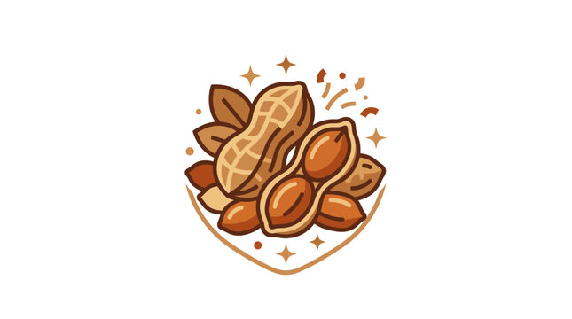 A stylized illustration of peanuts in shells and kernels arranged in a heart shape.