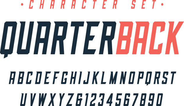 Quarterback Athletic Font Set - Bold Collegiate Varsity Alphabet with Numbers for Sports Branding, Team Jerseys, Football Apparel Design, and High-Energy Graphic Projects.
