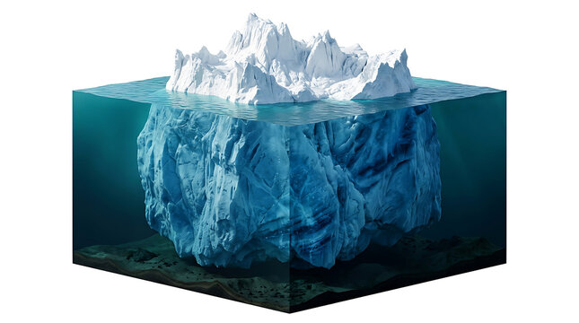 Isolated iceberg illustration showing underwater mass and above water peak