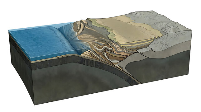 Geological Subduction Zone Cross Section Isolated on a Clean White Background View