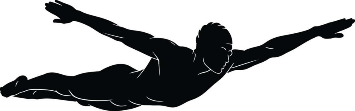 Swimmer in streamlined pose black silhouette swimming athlete sport sportsman diving freestyle