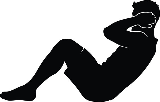 Man performing a crunch exercise in a black silhouette abdominal abs athlete