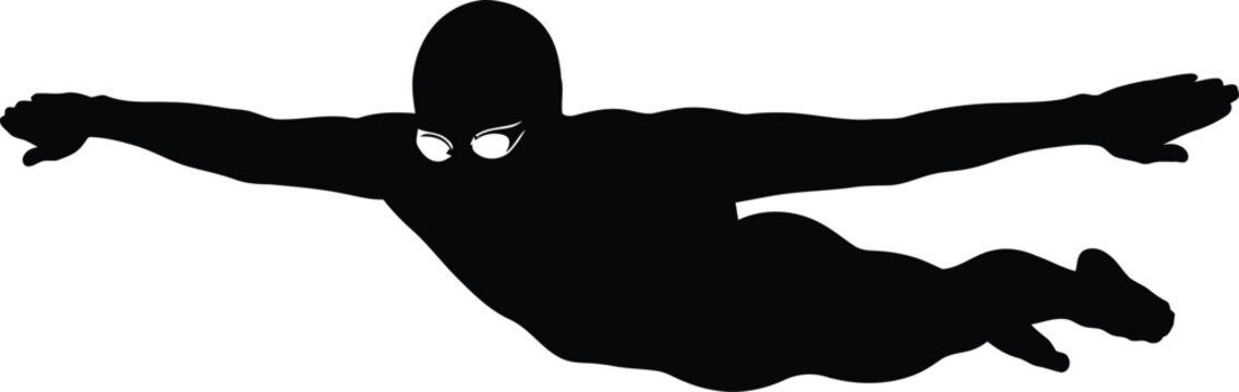 Swimmer in freestyle stroke arms extended black silhouette swimming athlete sport sportsman