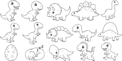 Fototapeta premium Cute cartoon dinosaurs and dinosaur egg sleeping illustration set vector art.