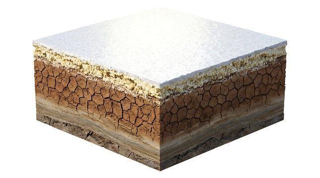Stratified Dry Ground Layered Structure Isolated on White Background