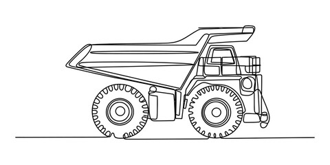 Simple outline drawing of a large mining dump truck, side view © Badhon_Designer