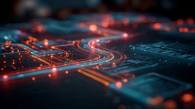 Abstract digital network data flow visualization.